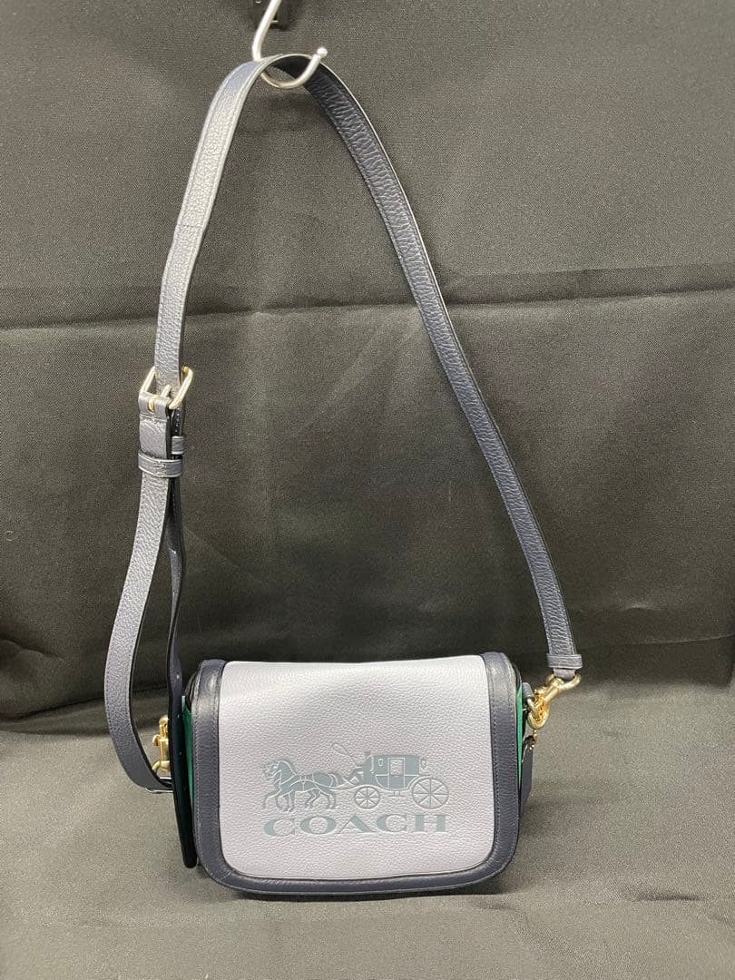 BA1【美品】COACH コーチ ショルダーバッグ レザー グリーン グレー