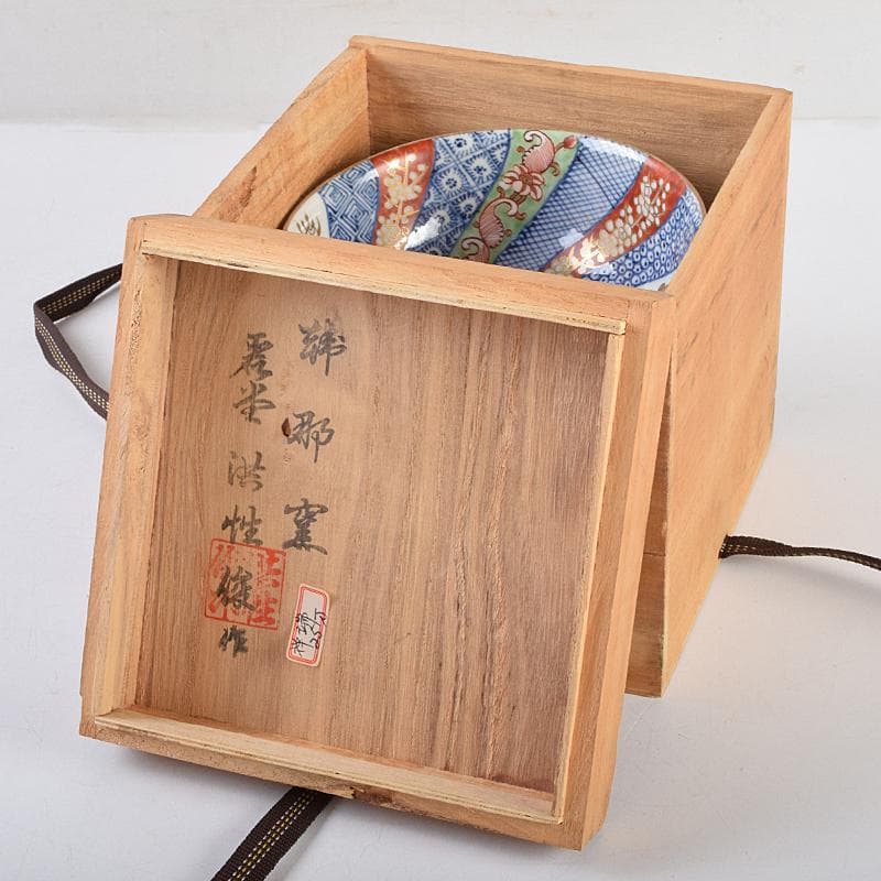 伊万里焼　五良太甫呉祥瑞造　色絵棯文　菓子鉢　五客　合わせ箱　M　R9495