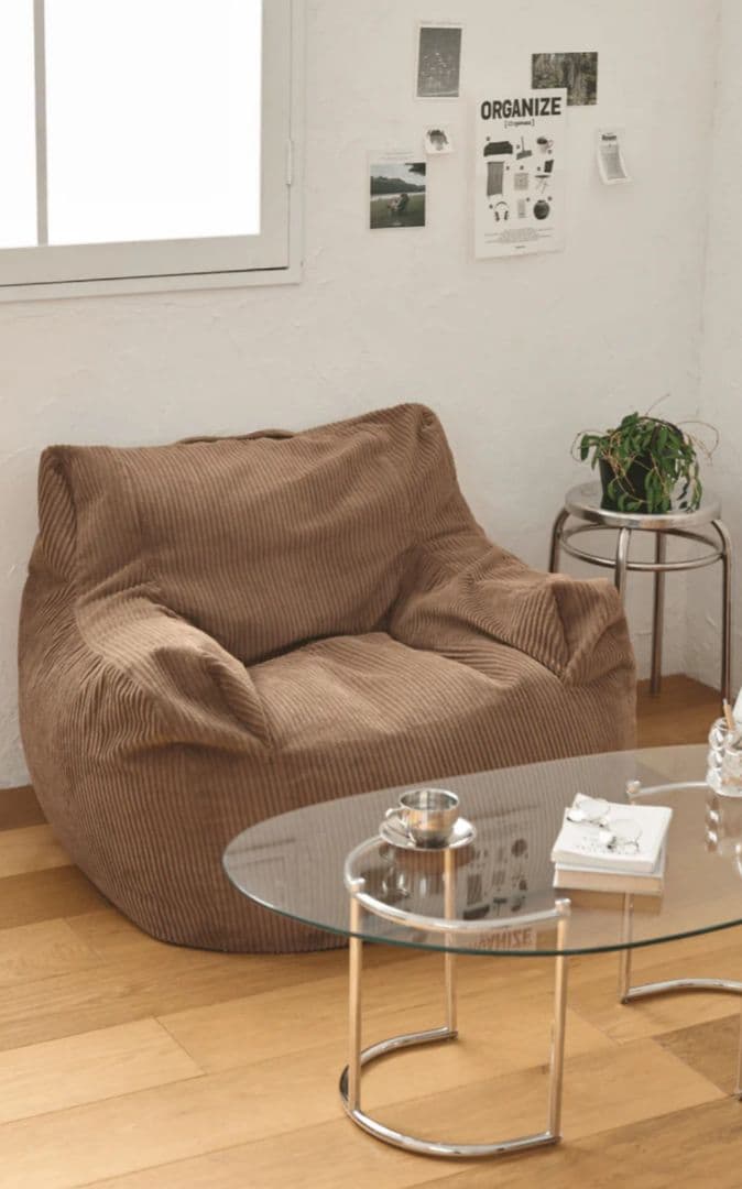 LOOSY 1人掛け ソファ ビーズクッション　オットマン付き ブラウン