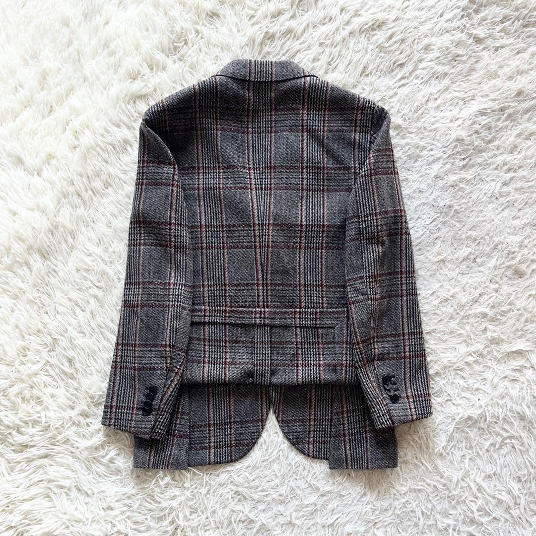 <美品>LARDINI グレー チェック ウール ジャケットサイズ42