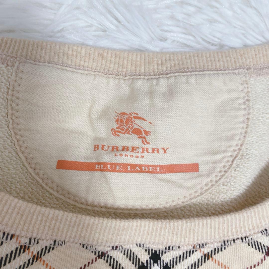 美品 バーバリーブルーレーベル ノバチェック柄 トレーナー トップス ベージュ