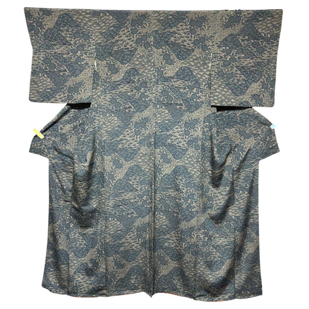 r*e様 美品　袷　正絹　型染め　縮緬　小紋　フルセット　作家塩瀬　粋　大人着物