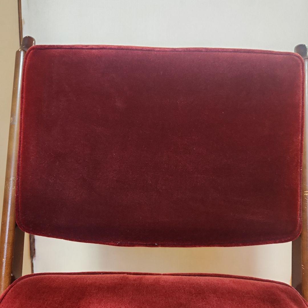 カリモク コロニアルモケット赤 ベルベット 回転椅子　ヴィンテージ