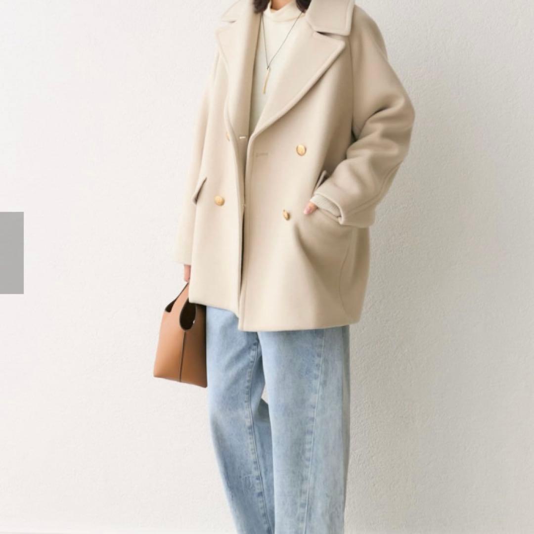 新品！【リヴドロワ】ベージュ　 ラグランPコート　S 36 ウールコート