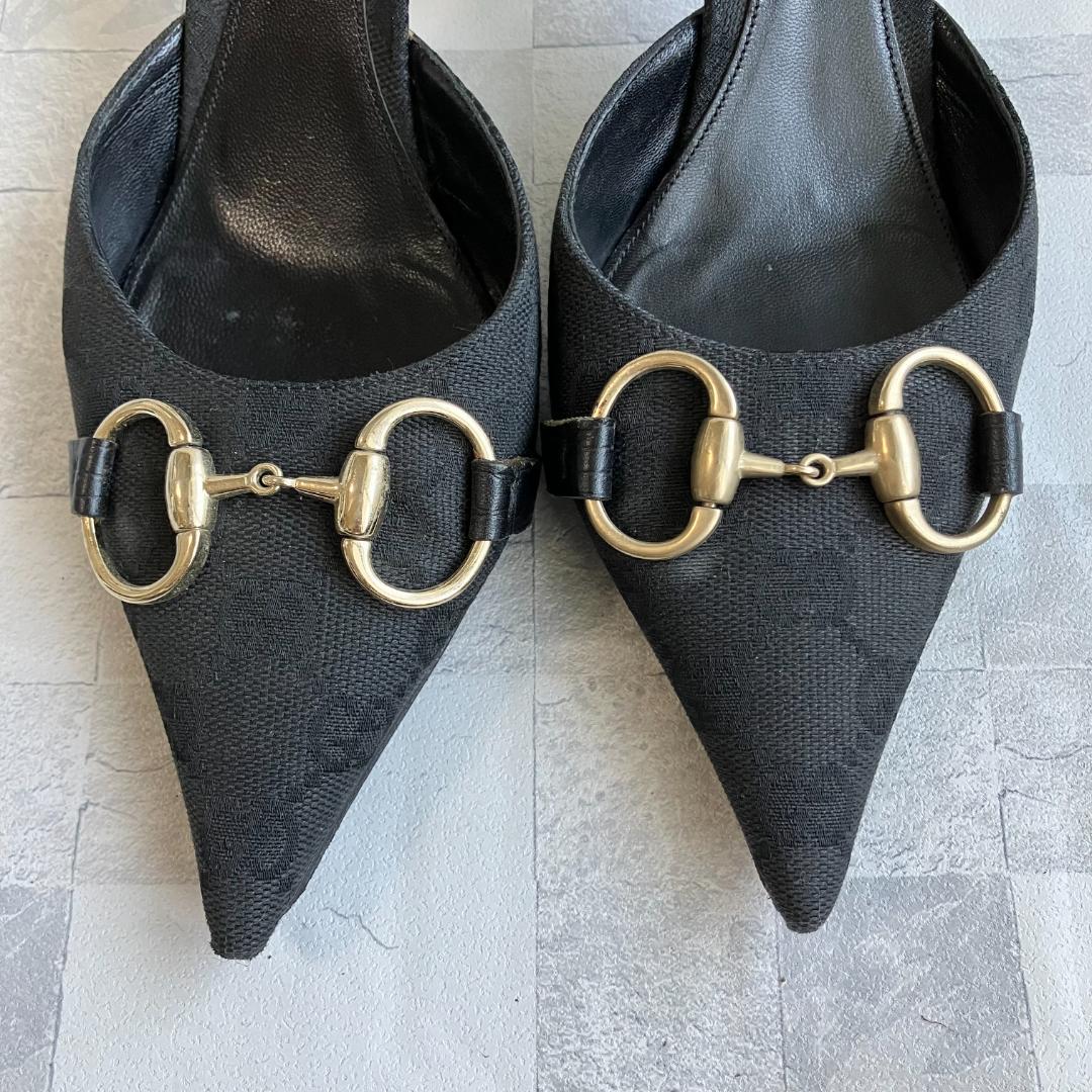 GUCCI ミュール ヒール ホースビット GG柄 ポインテッドトゥ