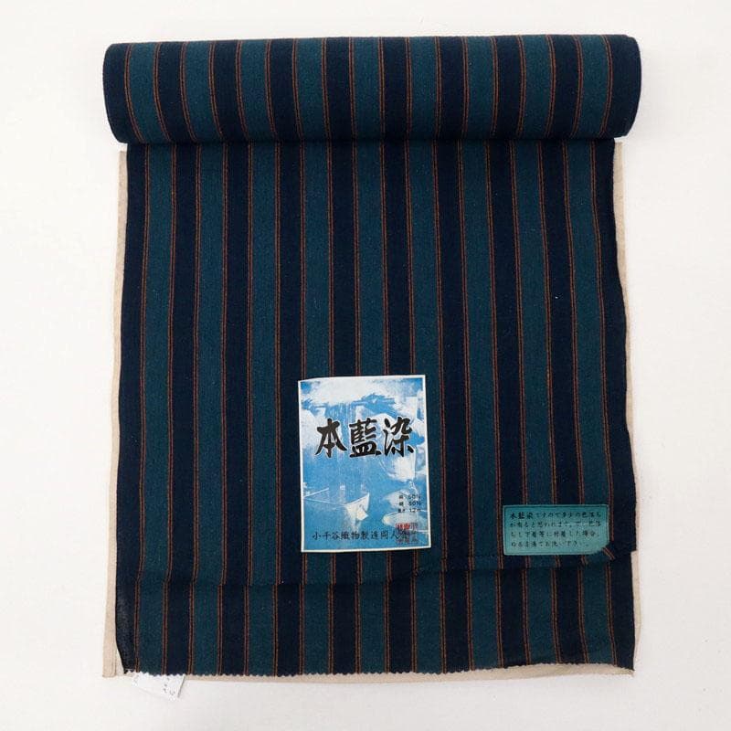 《反物■小千谷綿麻ちぢみ■本藍染■小紋◆シンプル縞模様◆夏着物◆反24-75》
