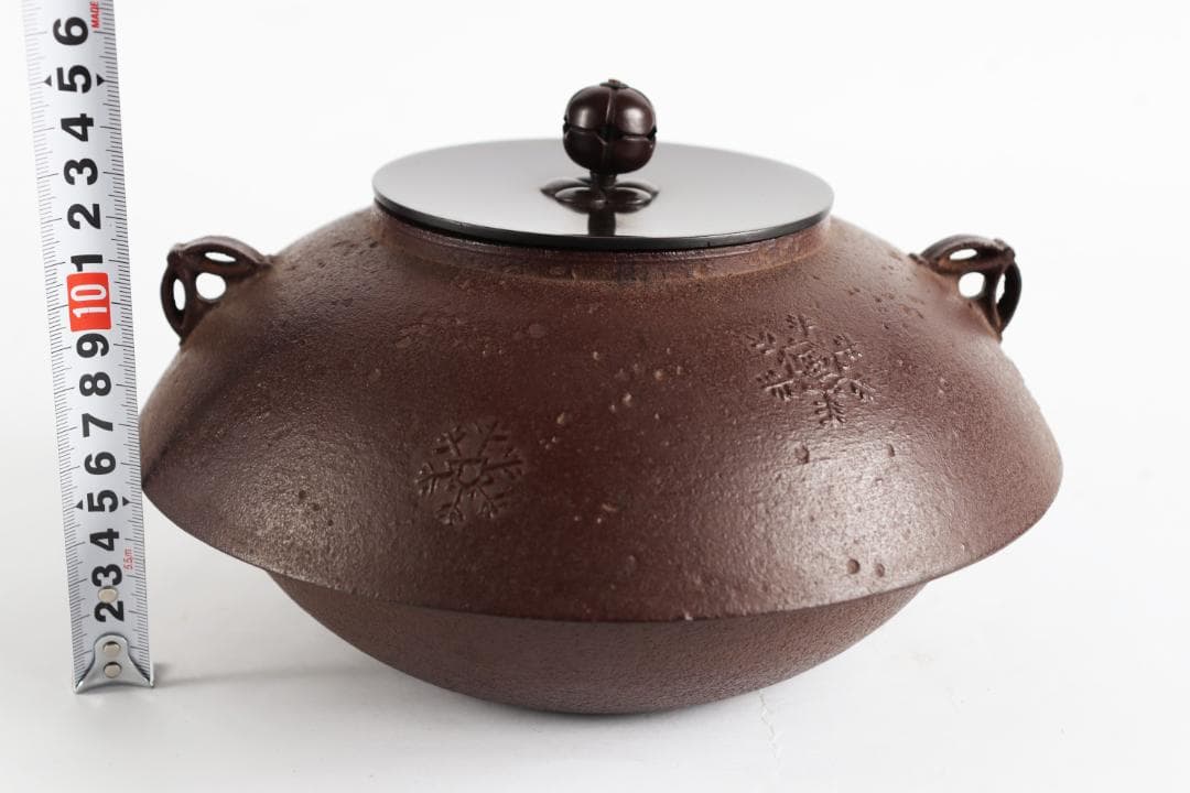 メ*2様 釜師 佐藤浄清 雪輪地紋 七宝形耳付 笠釜 茶釜 共箱