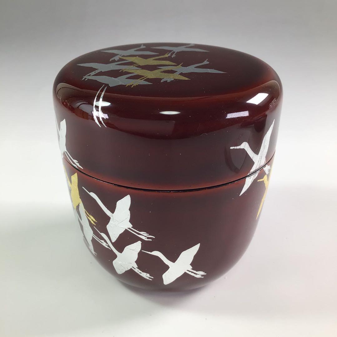 Ｒ２３９　棗　『山中塗』『工房　冴』『溜塗』『群鶴蒔絵』『中棗』　共箱　茶道具