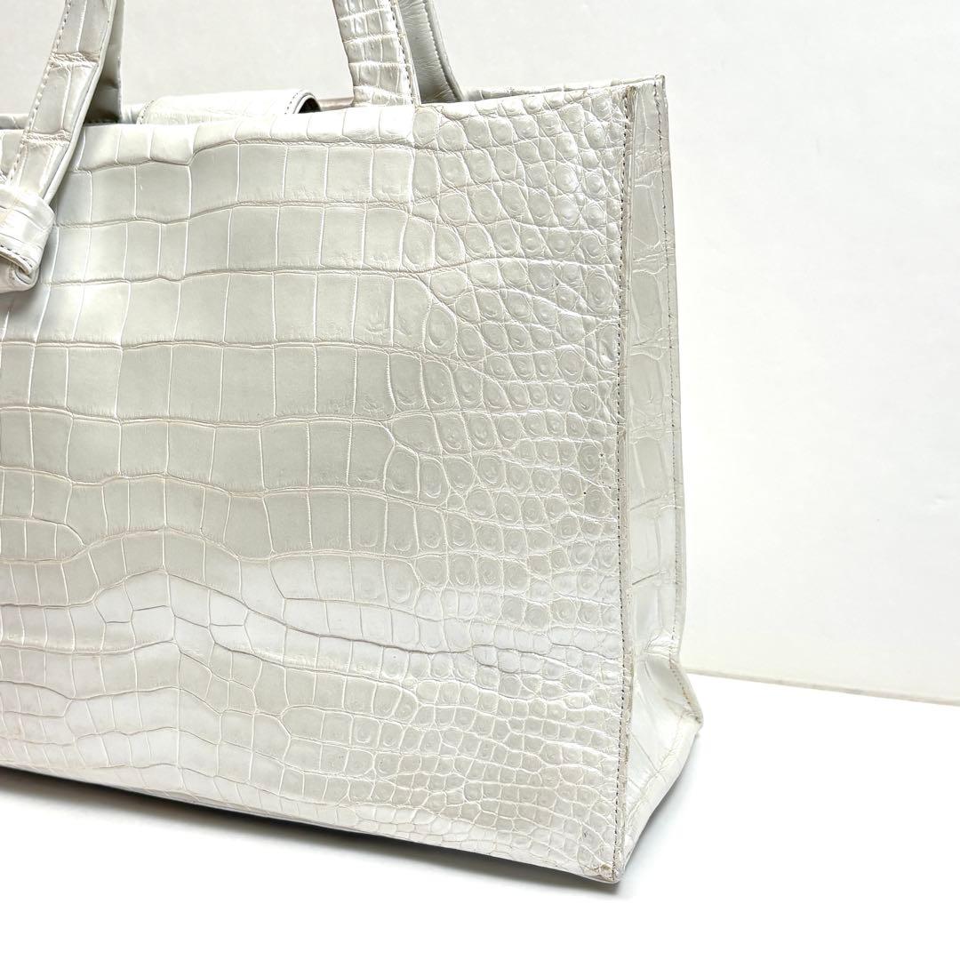 高級　ZAO ザオー　クロコハンドバッグ　パールホワイト　JRA認定