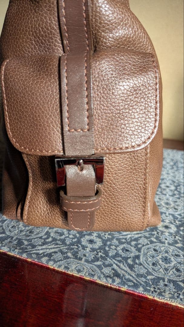 ロンシャン　ブラウン レザーワンショルダーバッグ