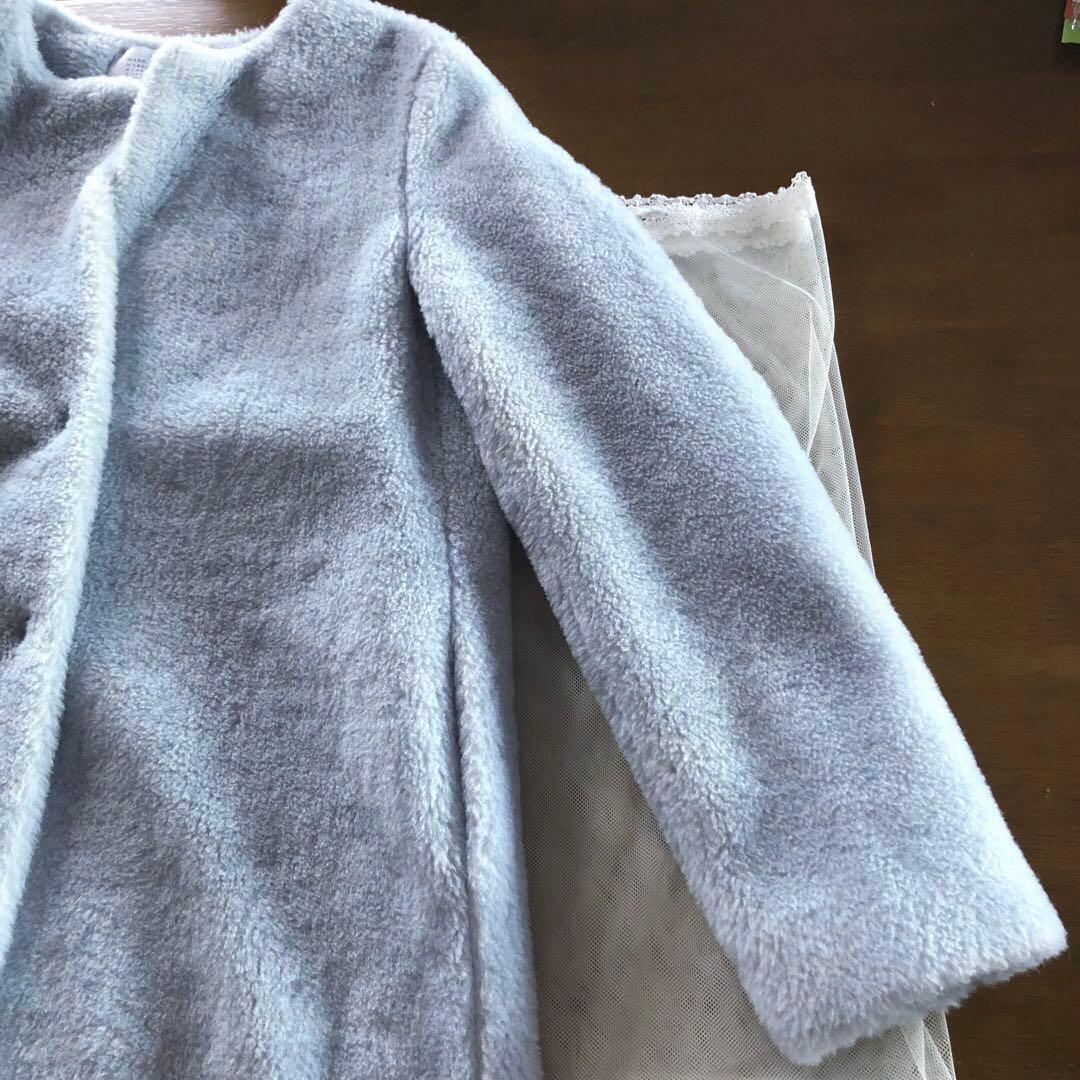 美品　ハリスワーフロンドン　レディース　ノーカラー　コート　アウター　水色　L