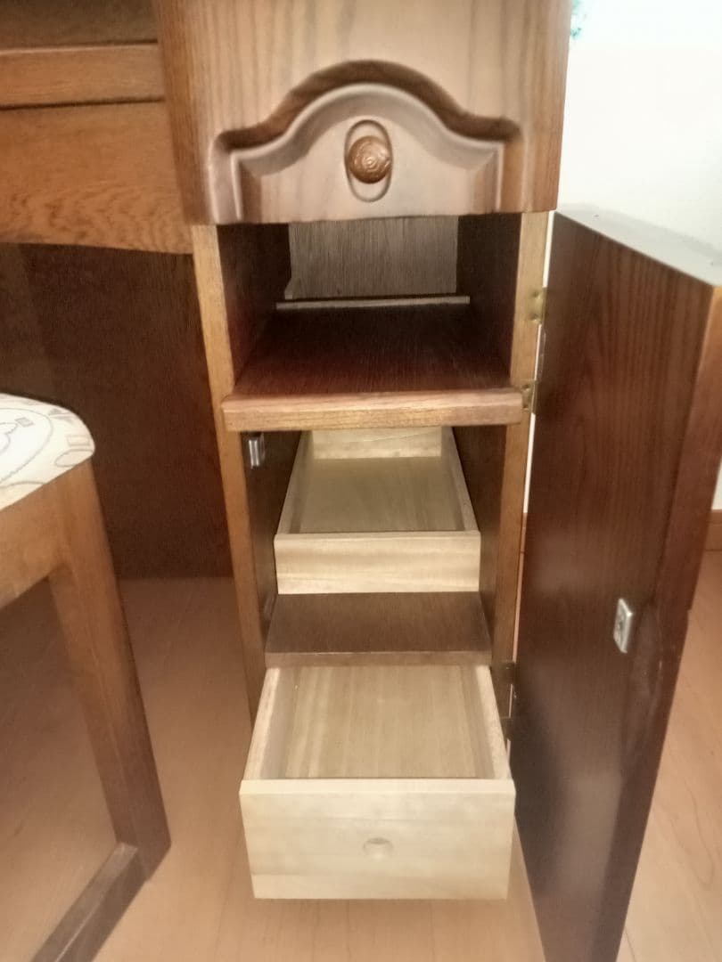 引取可★木製 高級ドレッサー 丸型大鏡　ブラウン