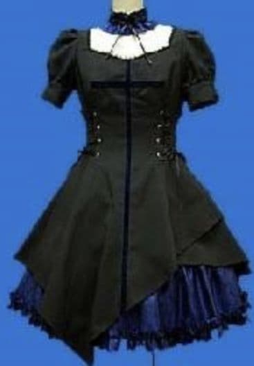 Moitie クロスライン編み上げOP 黒×青 ペチコート付き 美品 モワティエ