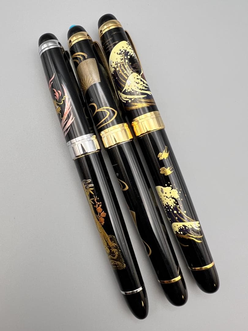 万年筆　蒔絵　龍虎　波鳥図　螺鈿装飾　3本セット