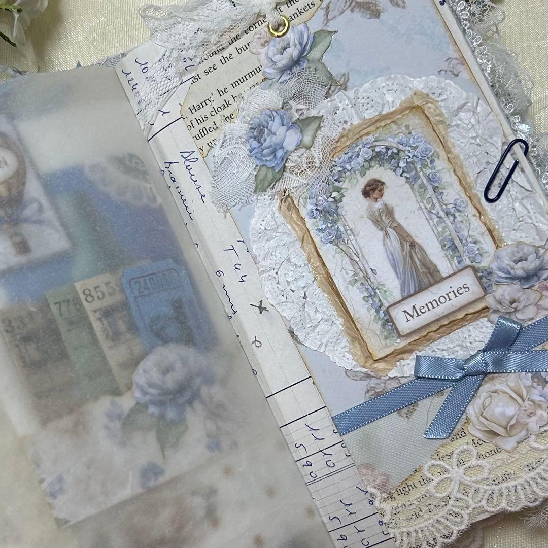 薔薇とレースのジャンクジャーナル・雑記帳　Blue Wedding