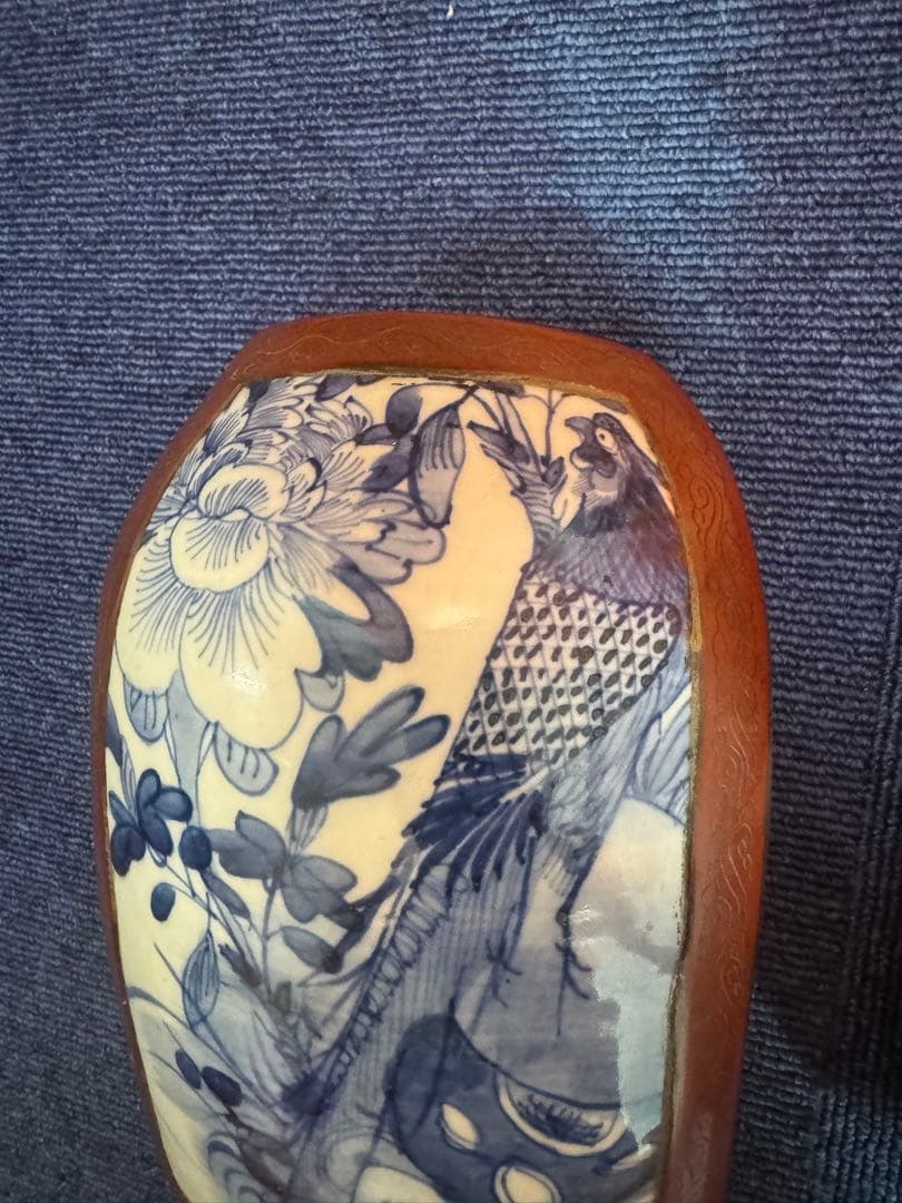 1818 中国骨董　新渡染付蓋付　木製　漆塗　提重　時代物