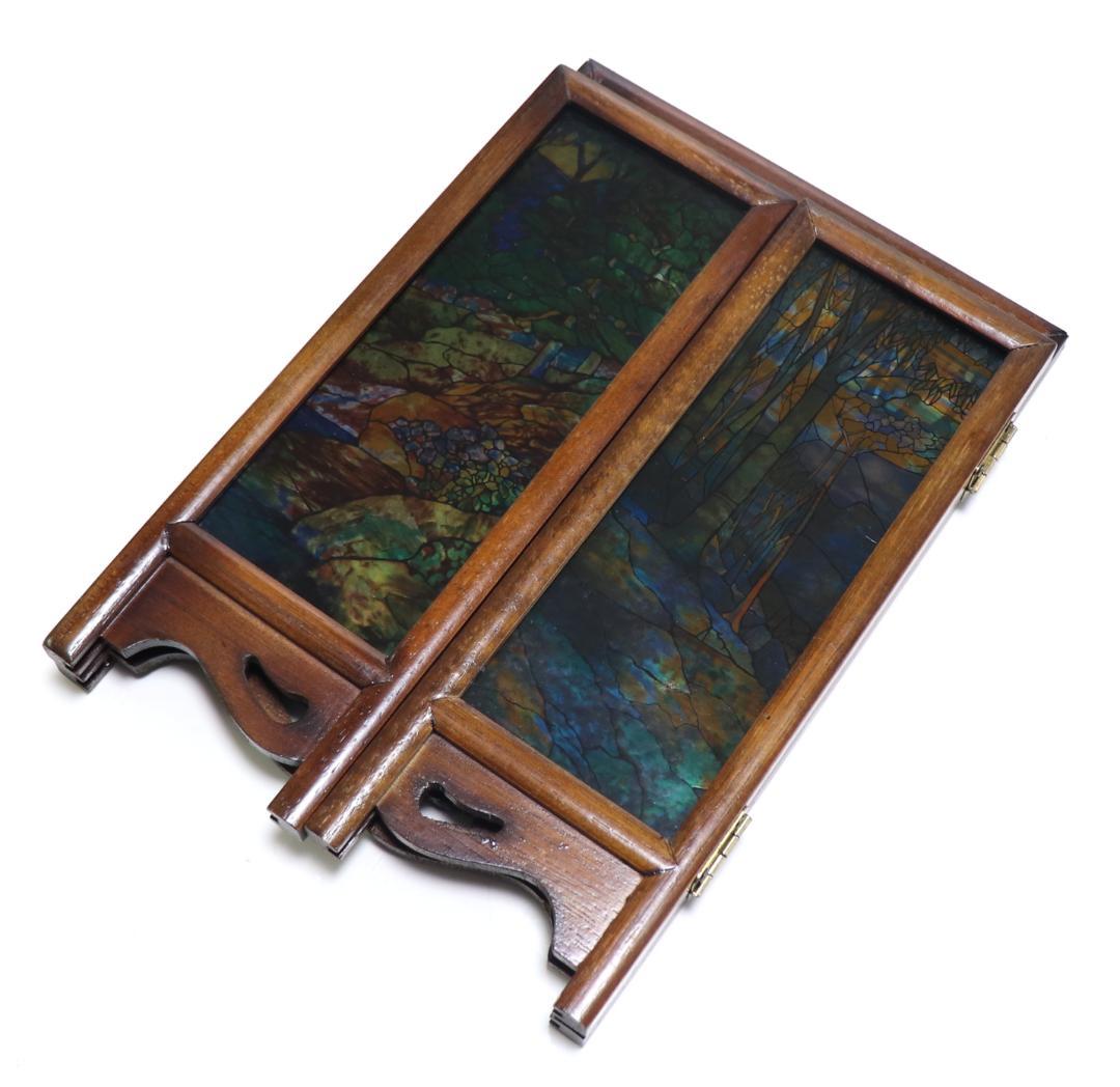 ティファニー 3連ヴィンテージステンドグラス ヘレン・グールドの風景のウィンドウ