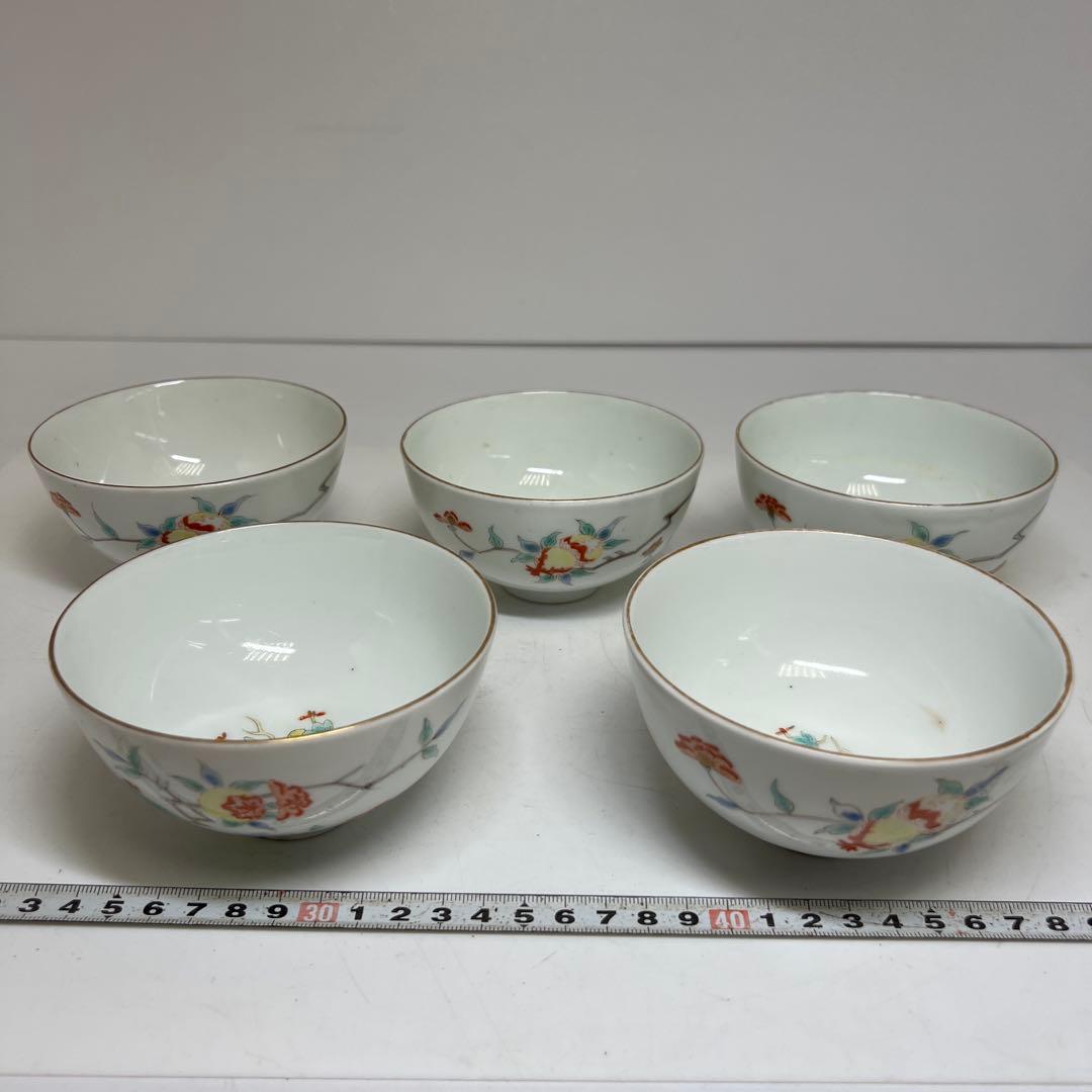 江戸後期　柿右衛門蓋茶碗　5客　幅約11㎝　 東R8-0214☆2F