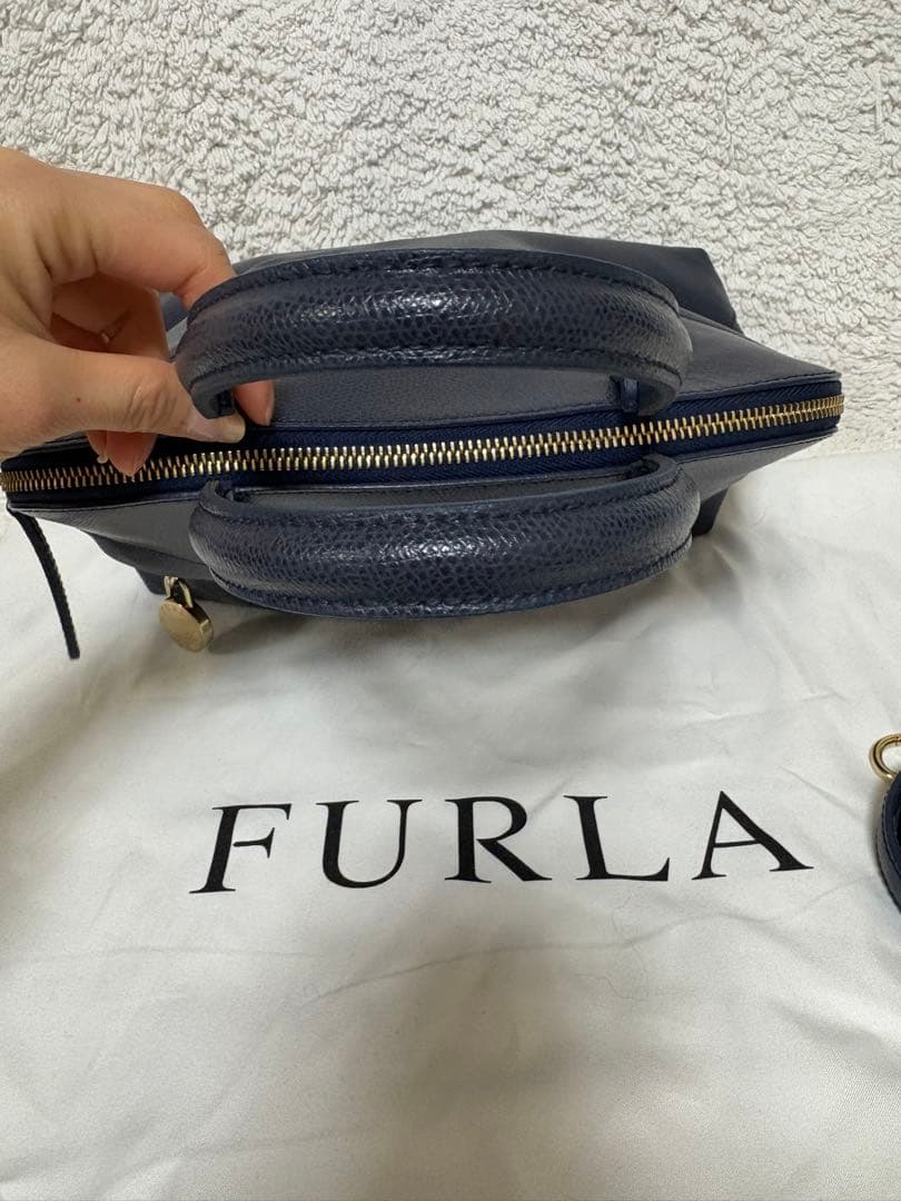 【美品】フルラ　パイパー　ネイビー　ハンドバッグ　ショルダーバッグ