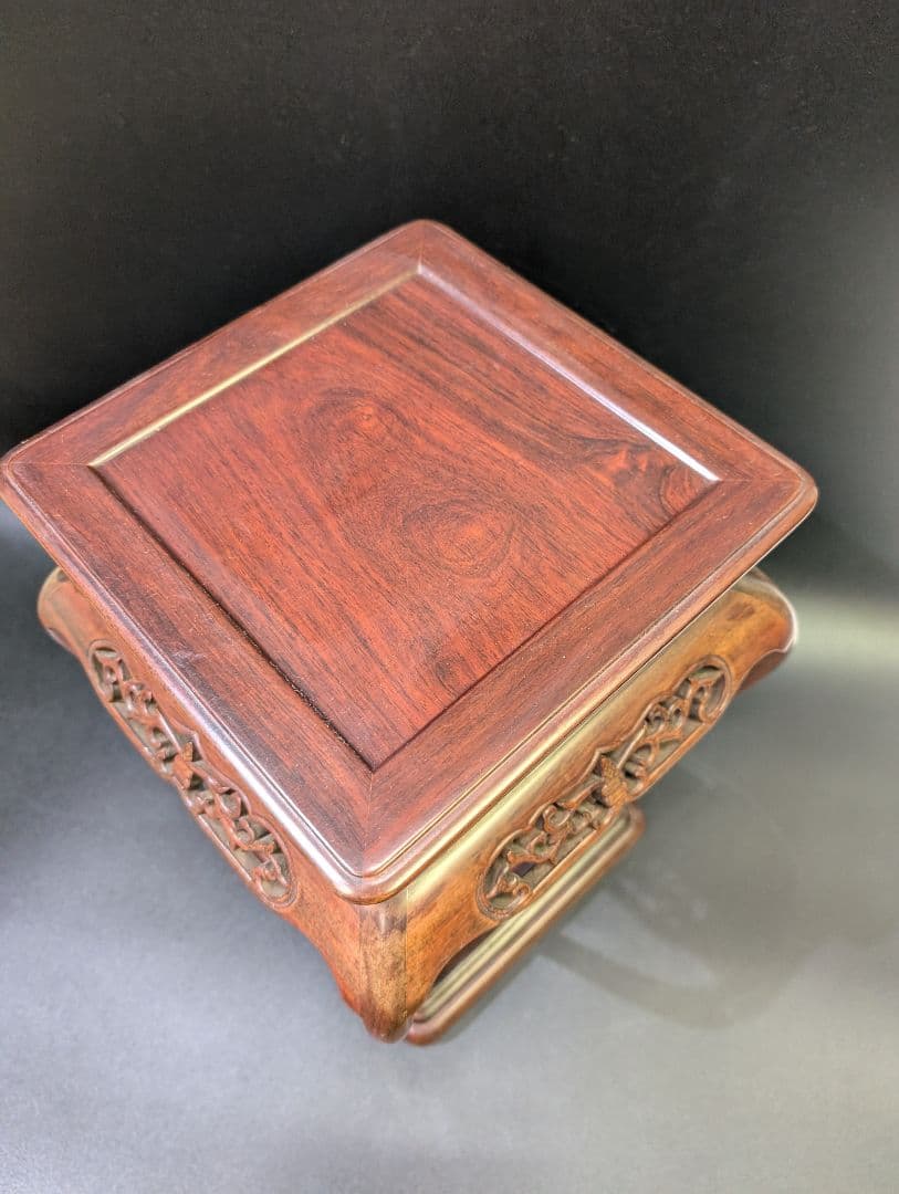 唐木 猫脚 木製 透かし彫り 花台 香炉台 高卓 茶道 華道具 無垢材 3,2㌔