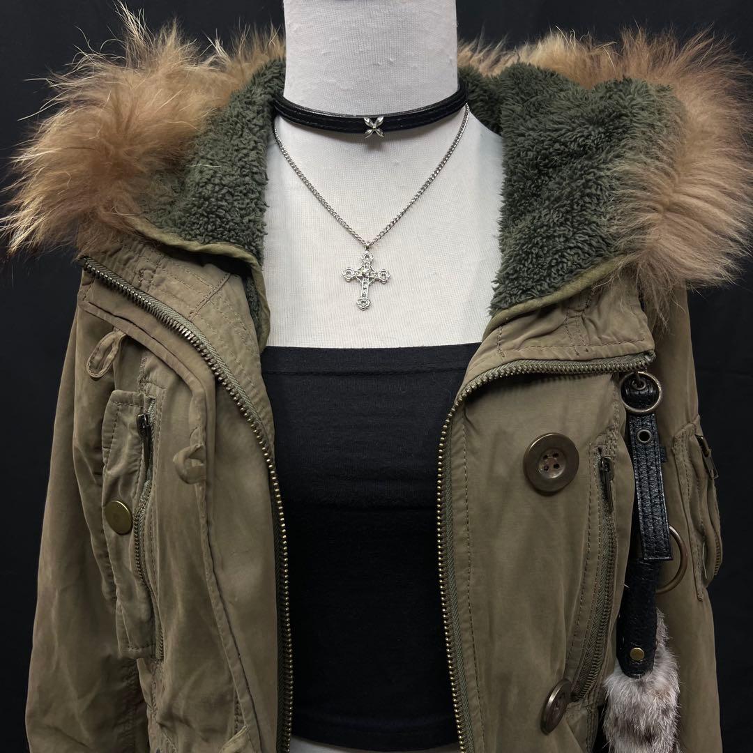 平成ギャル　y2k グランジ　ファー付き モッズコート　ギミック　ダークコア