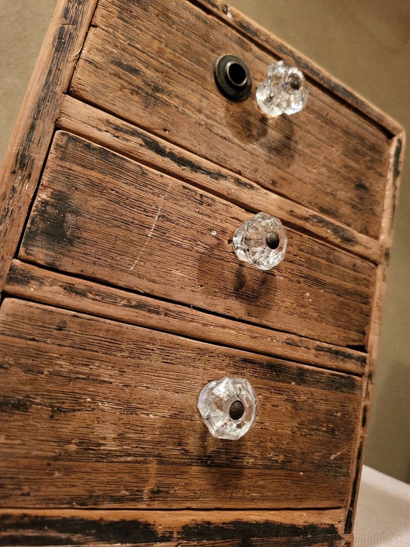 小引き出し　引き出し　ガラスつまみ　3杯　ヴィンテージ　アンティーク