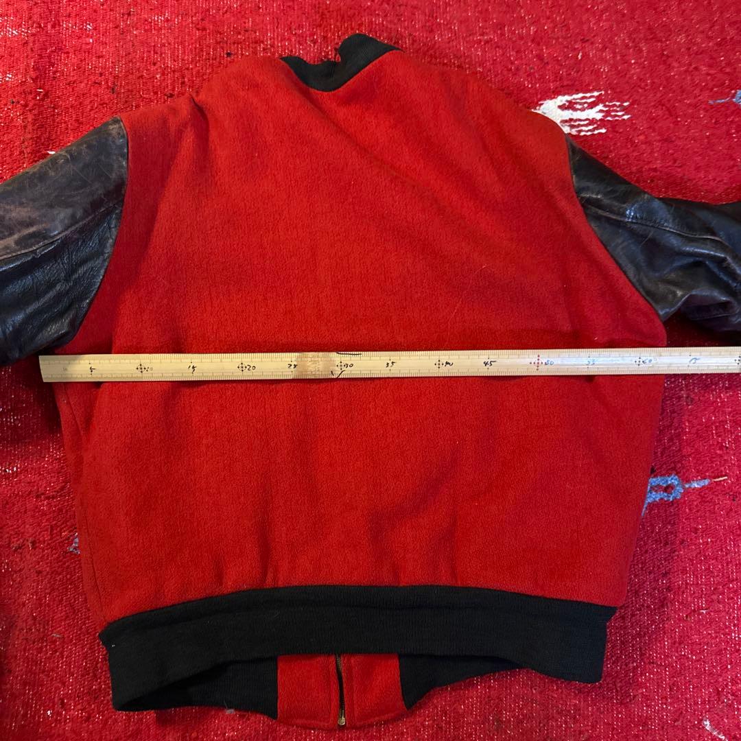 1950年代 ヴィンテージバーシティジャケット　赤黒 レザー袖 CROWN