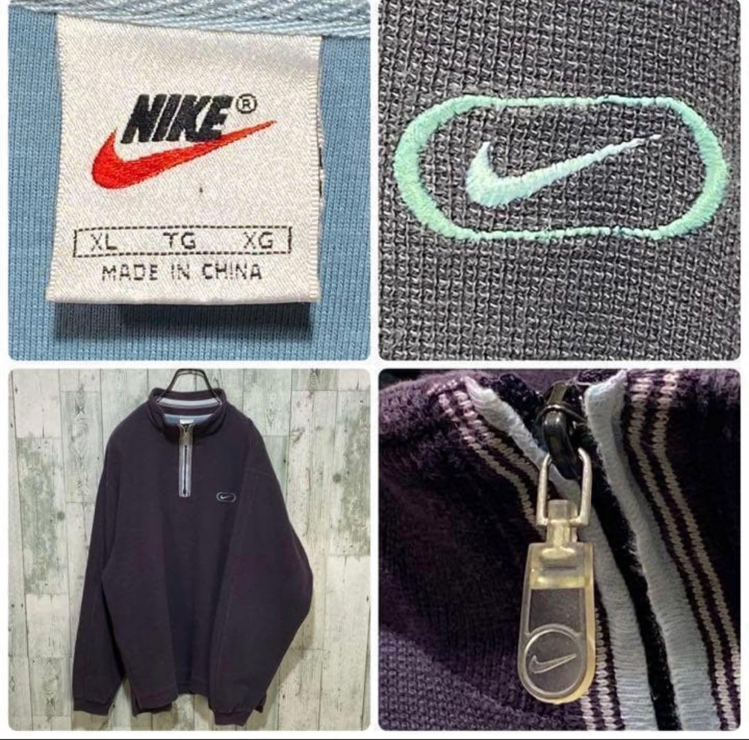 【※レア物】NIKE ナイキ★刺繍ロゴ ハーフジップ スウェット 紫 XL 人気