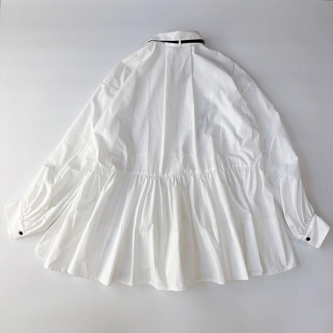 美品⁑CADUNE カデュネ　ボウ付きシャツチュニック　ホワイトブラック　洗える