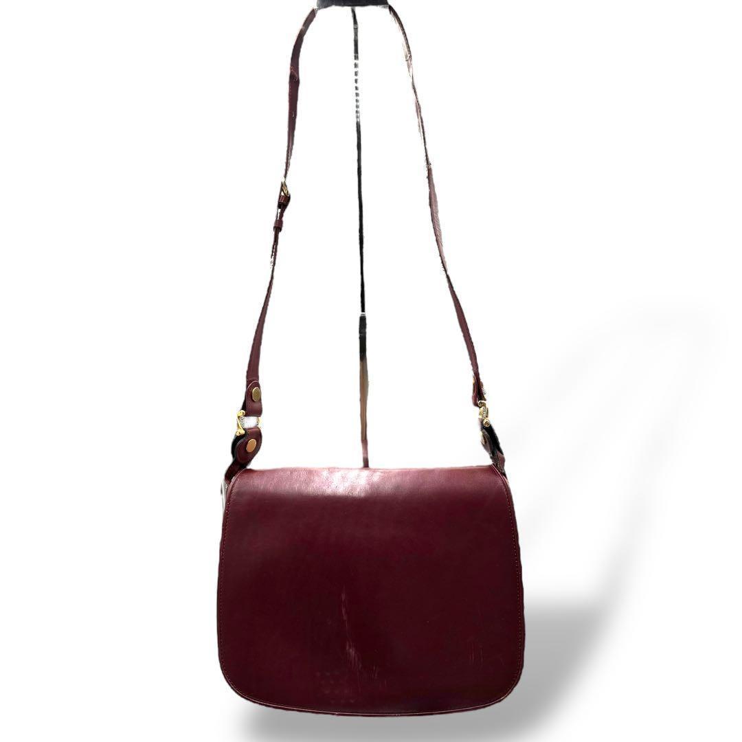 【ヴィンテージ】カルティエ　マストライン　ショルダーバッグ　ボルドー　レザー