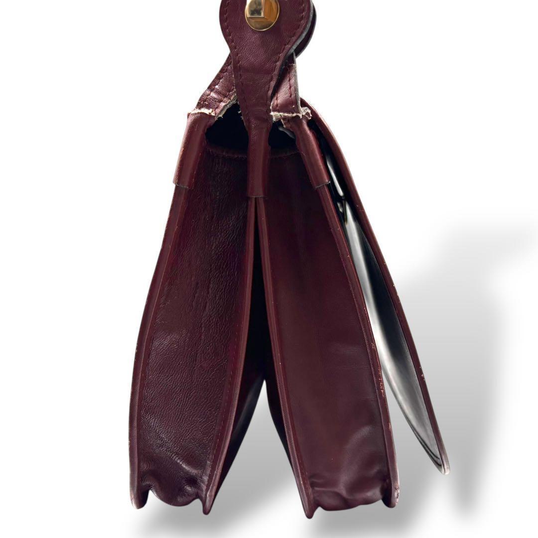 【ヴィンテージ】カルティエ　マストライン　ショルダーバッグ　ボルドー　レザー