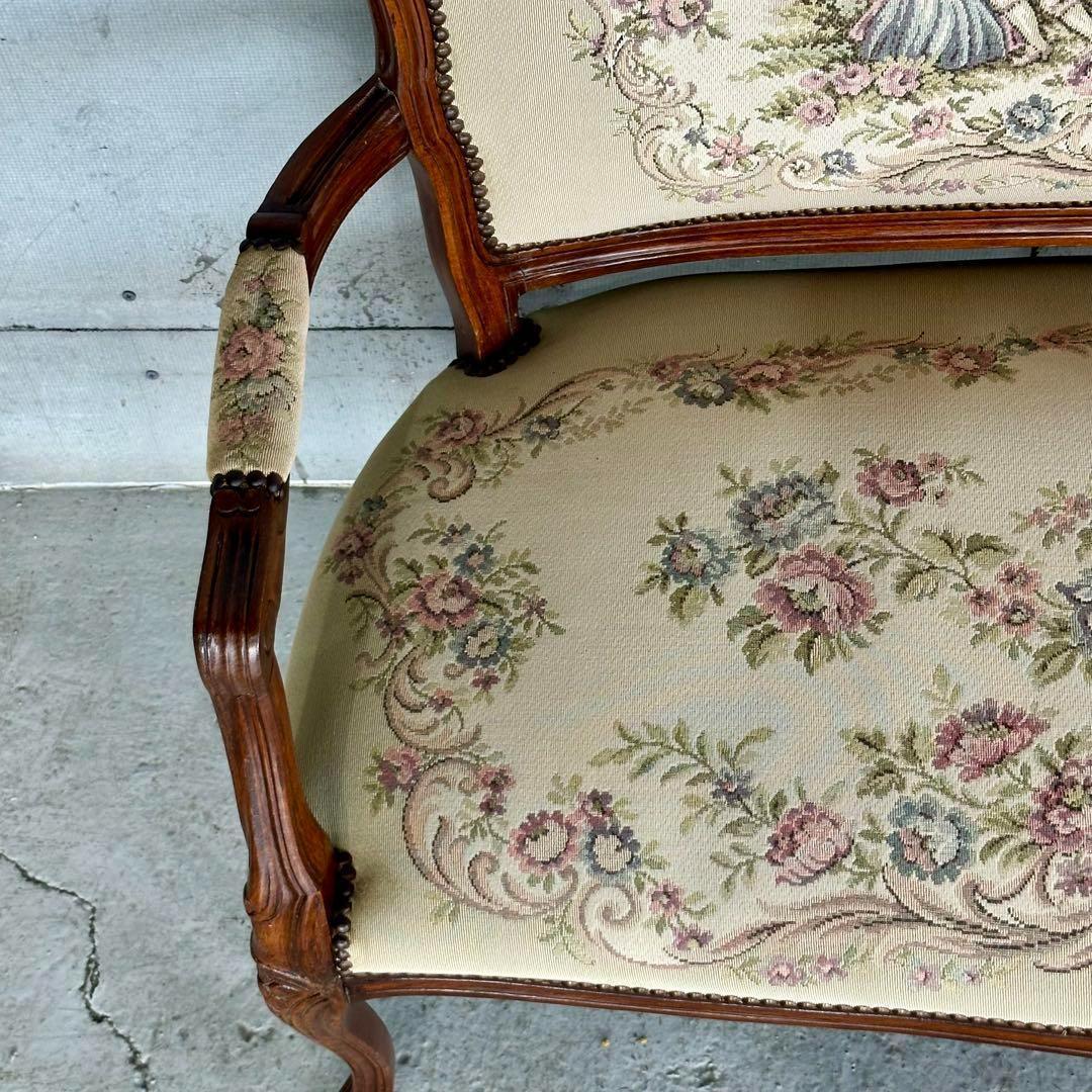 ✦王室気分✦ ロココ調アンティーク イタリア製　ゴブラン織　猫脚 ベンチソファー