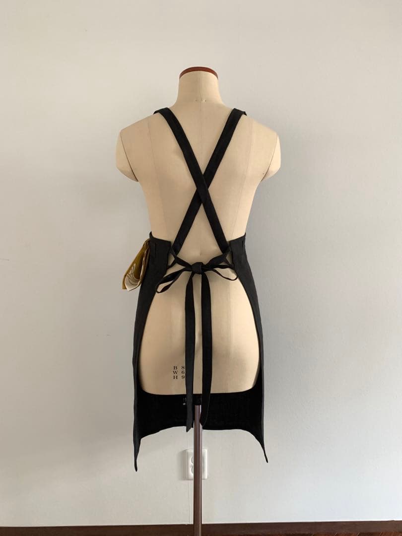 稽古着エプロン　フレンチリネン　Noir 11-15号