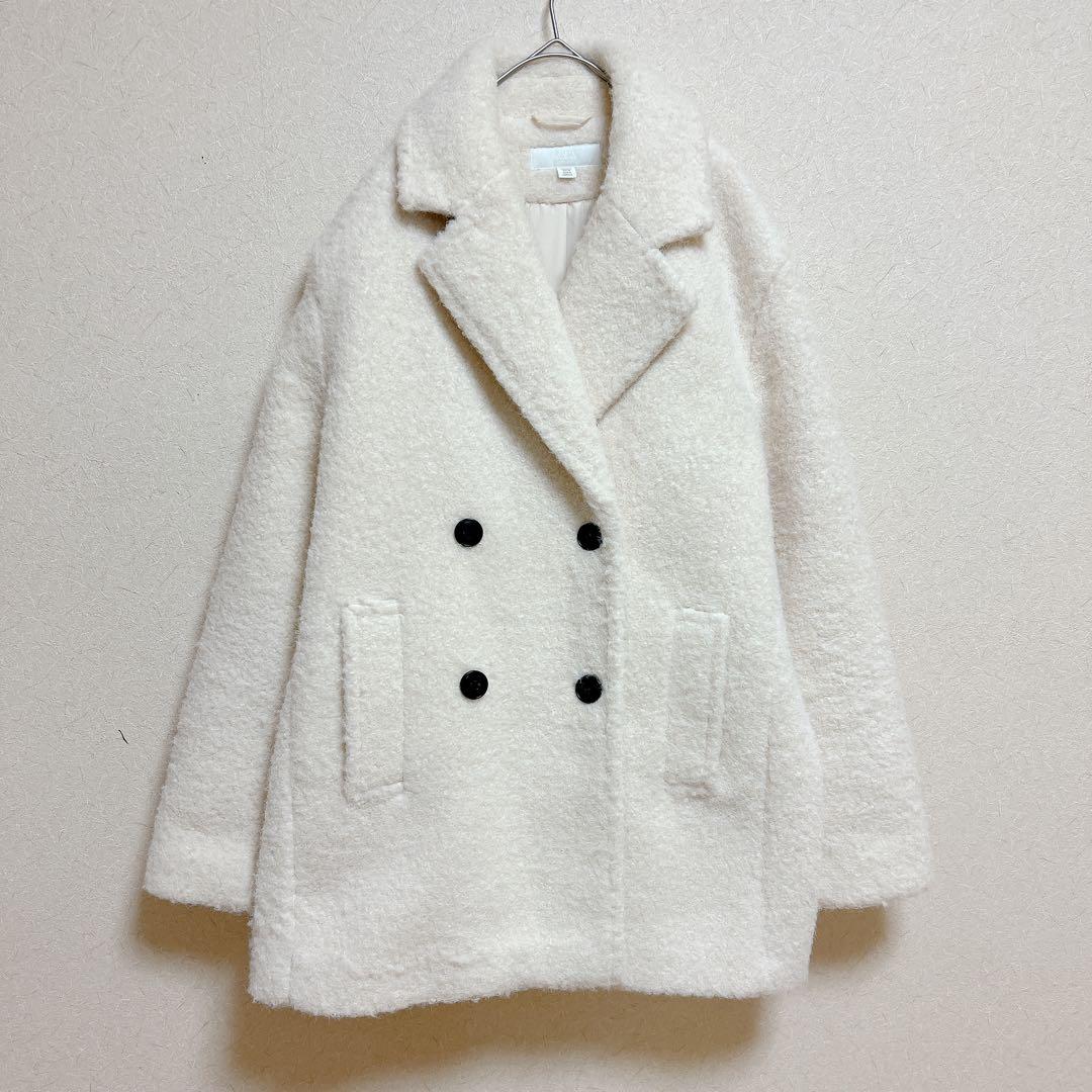 美品　ZARA ザラ　ブークレダブルブレストミディ丈コート　S ホワイト　白
