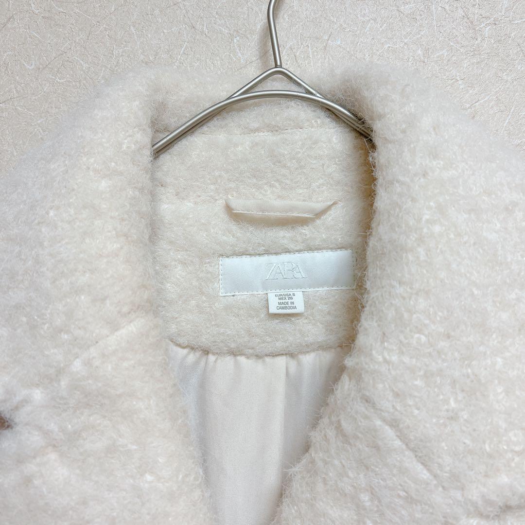 美品　ZARA ザラ　ブークレダブルブレストミディ丈コート　S ホワイト　白