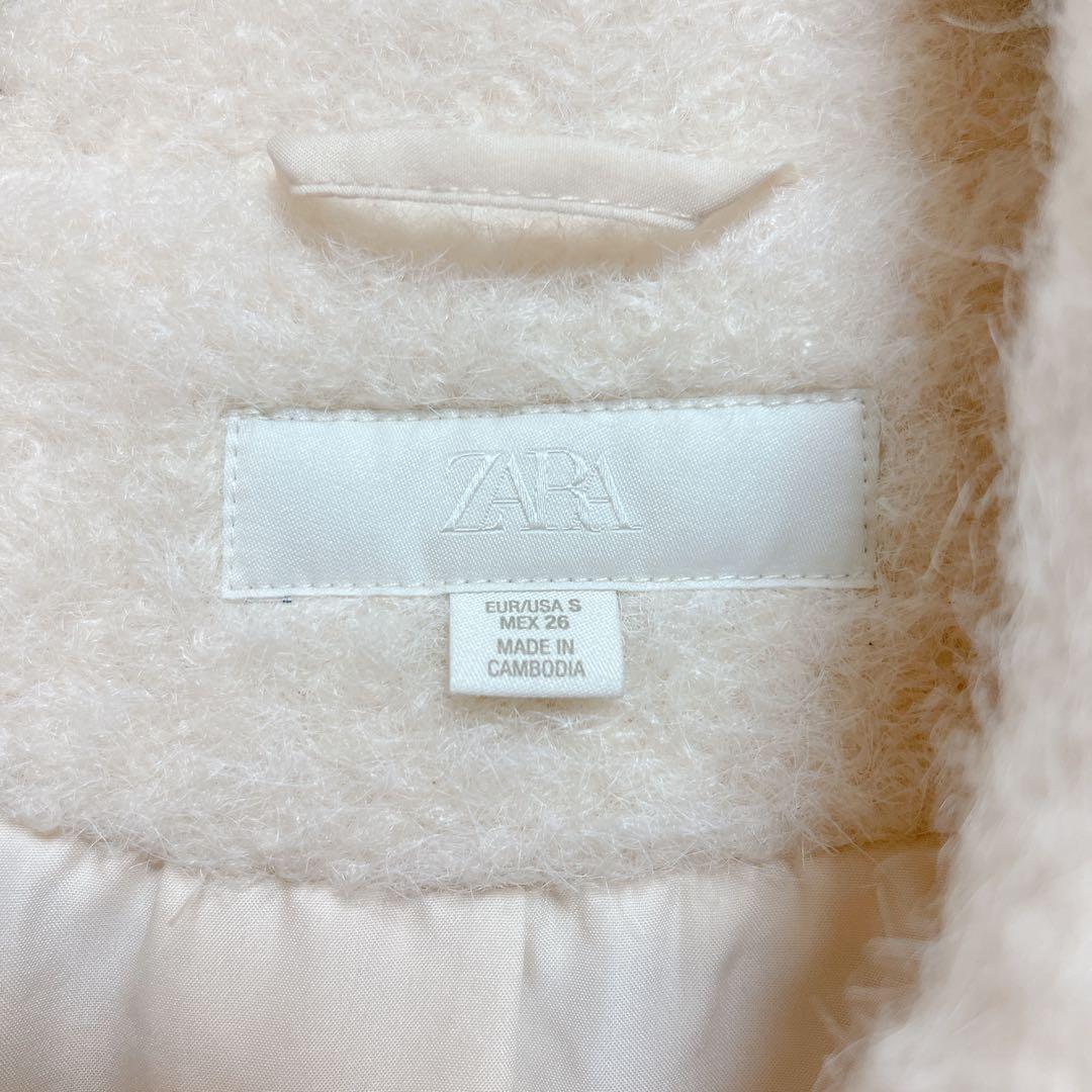 美品　ZARA ザラ　ブークレダブルブレストミディ丈コート　S ホワイト　白