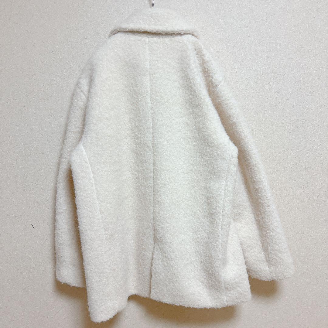 美品　ZARA ザラ　ブークレダブルブレストミディ丈コート　S ホワイト　白