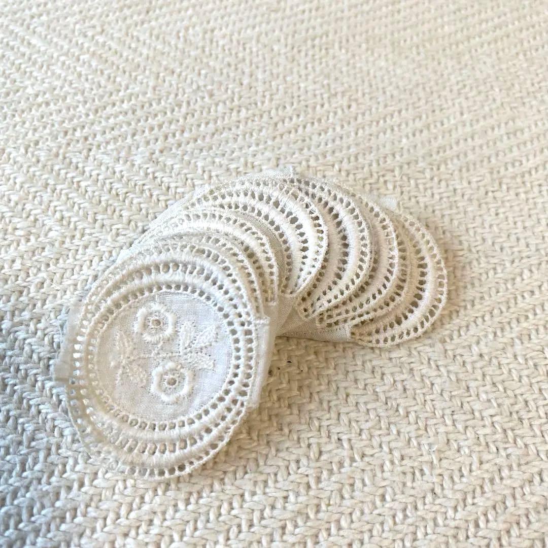 アンティーク ロマンティック コットン刺繍 レースリボン 楕円 花柄×12