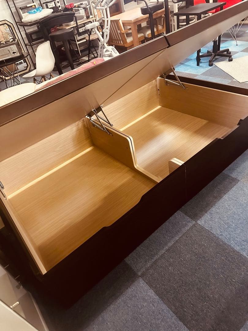 収納付きセミダブルベッド ダークブラウン