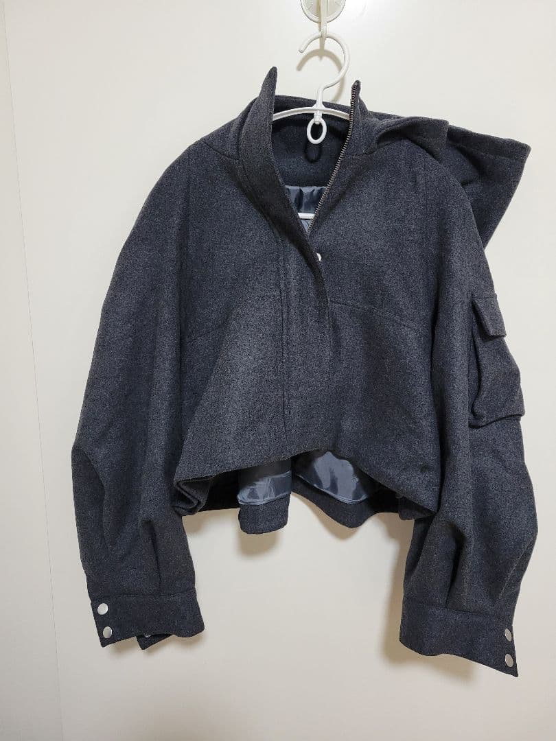 のり mecre メルトンフーディーショートブルゾン ショートコート