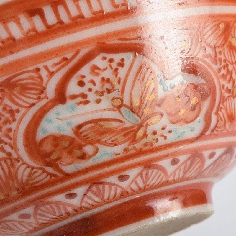 りんぞう　九谷焼　古九谷　赤絵　盃　ぐい呑　三客　時代箱　M　R9325