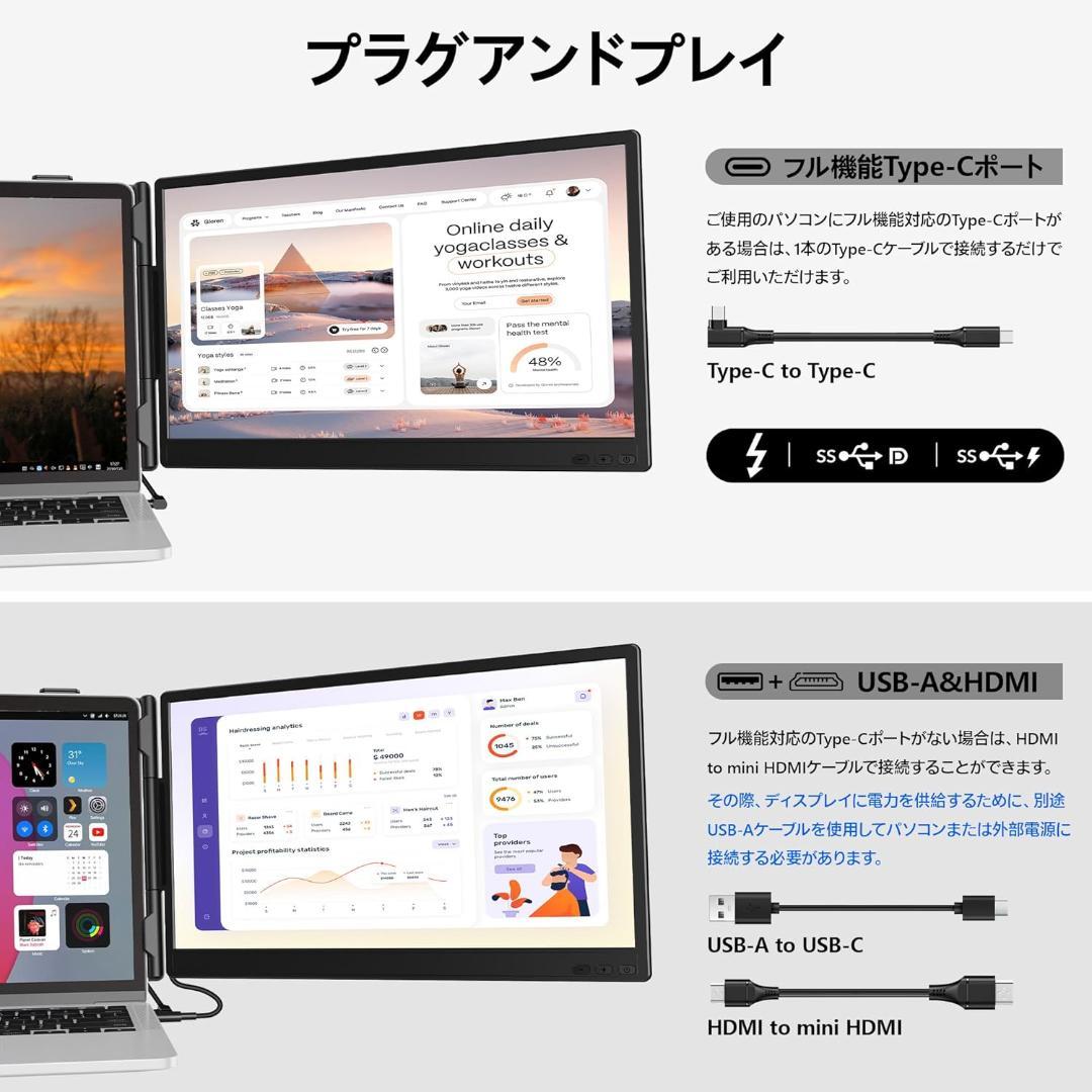 デュアルモニター 14インチ FHD 1080PノートPC13-17インチ対応