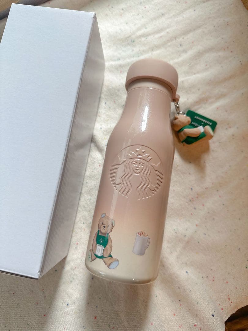 スターバックス ジェラピケ リッドカバーベアチャーム付き ステンレスボトル モカ