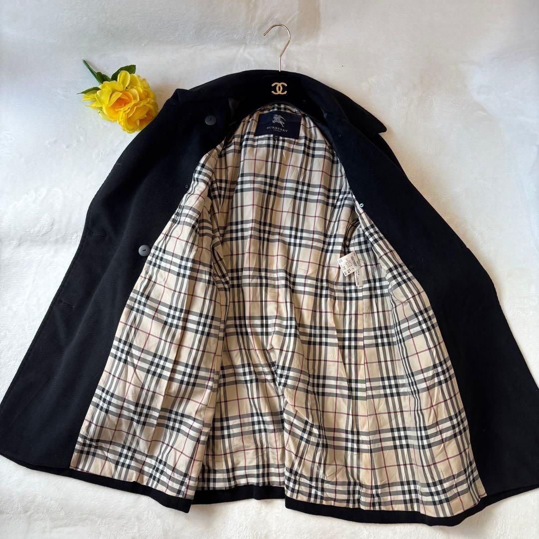 【美品✨】BURBERRYLONDON Pコート　アンゴラ ノバチェック 黒38
