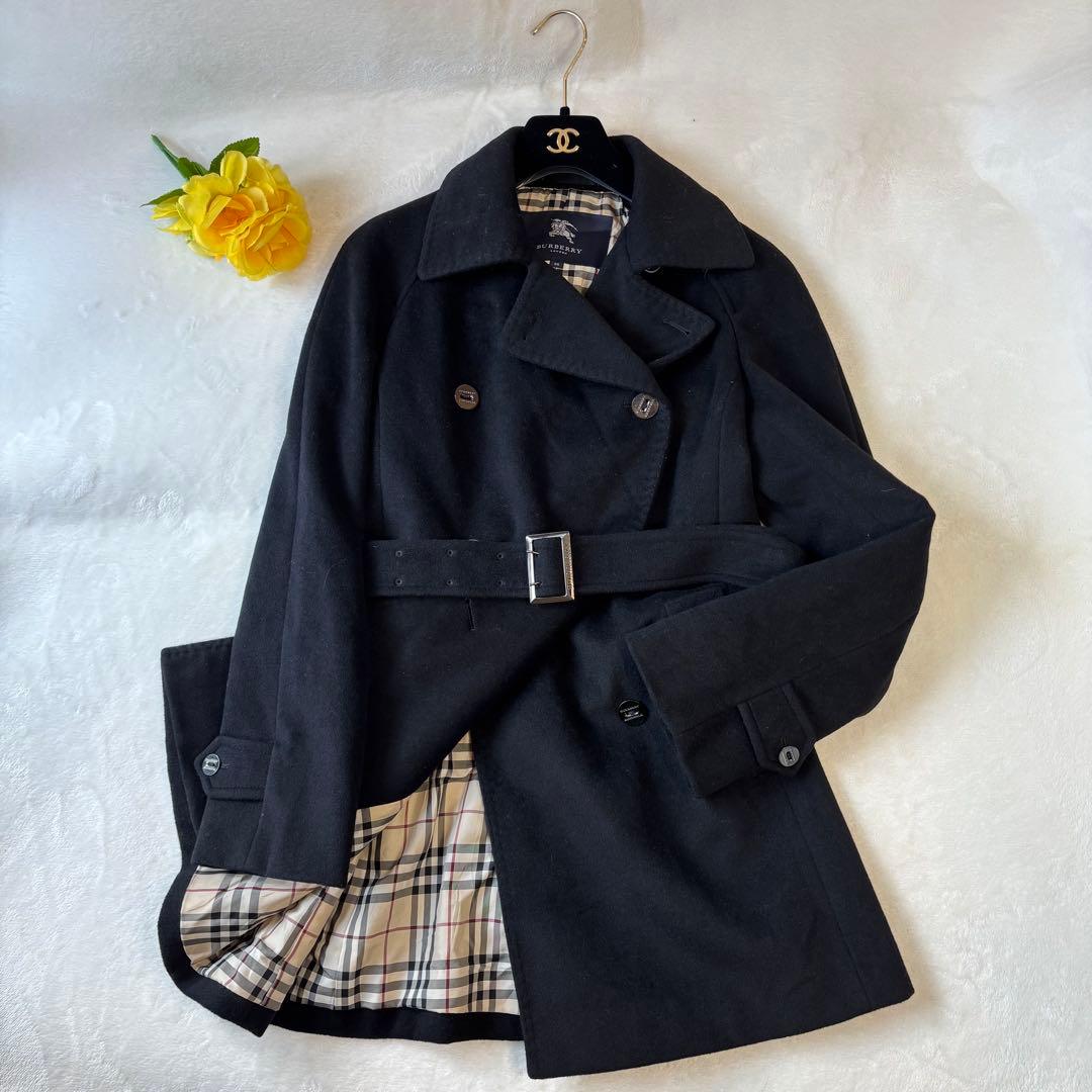 【美品✨】BURBERRYLONDON Pコート　アンゴラ ノバチェック 黒38