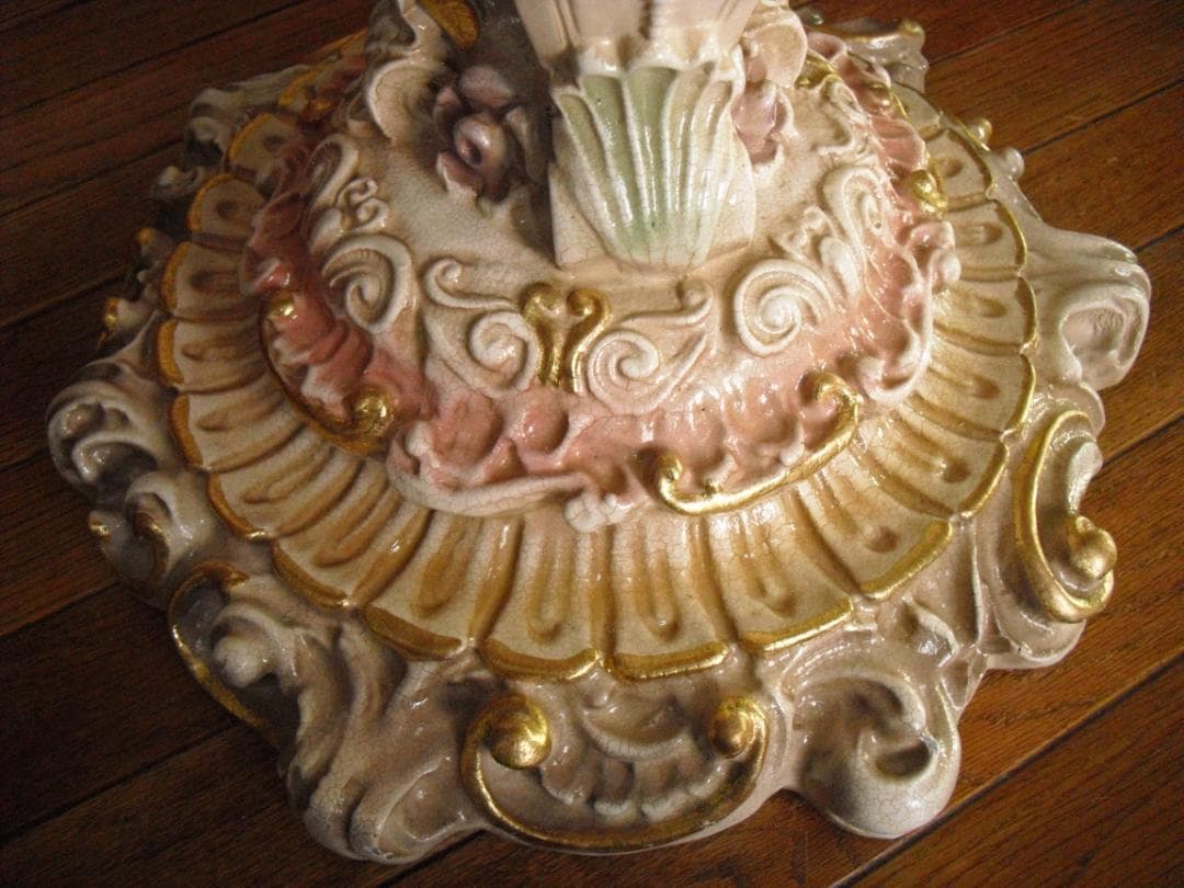 イタリア製 優雅なロココ様式サイドテーブル☆女神金彩クラック塗装オブジェ置物