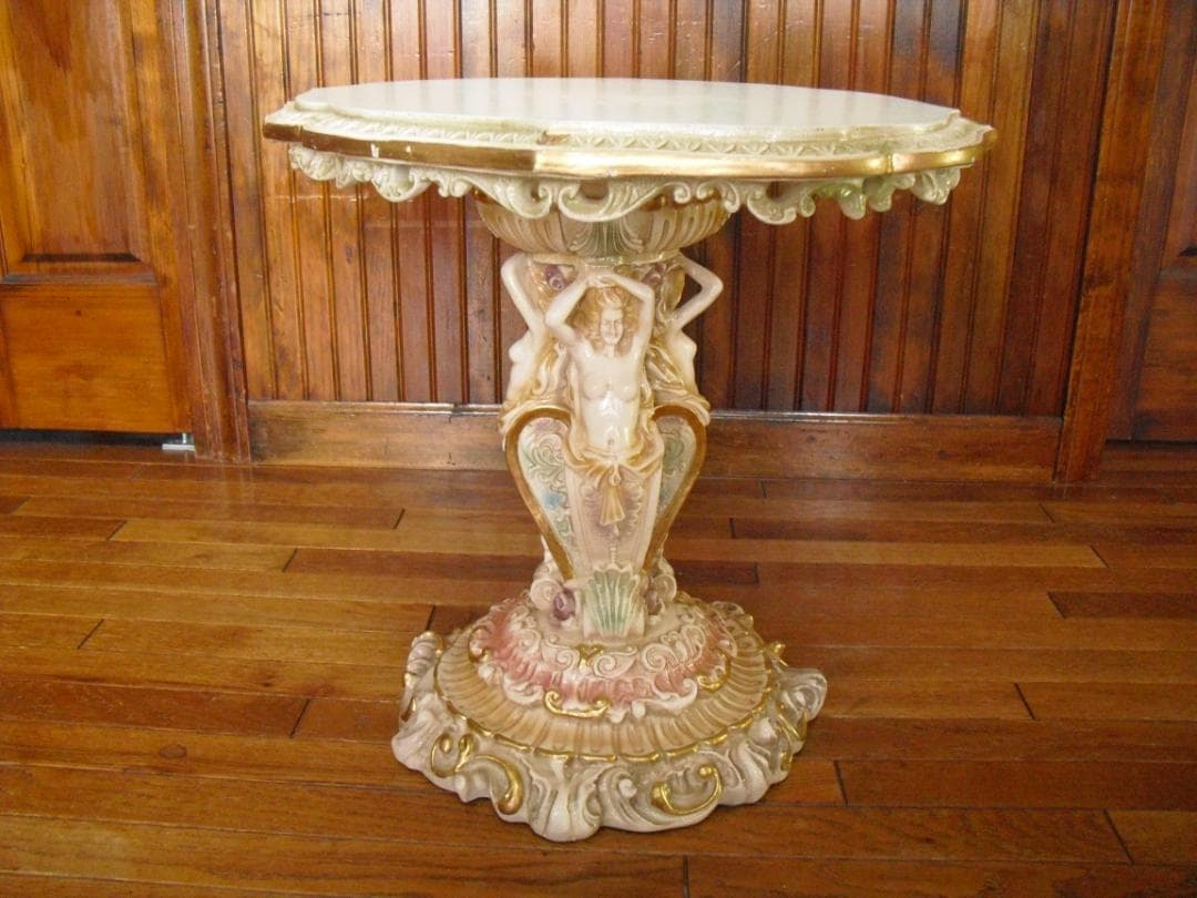 イタリア製 優雅なロココ様式サイドテーブル☆女神金彩クラック塗装オブジェ置物