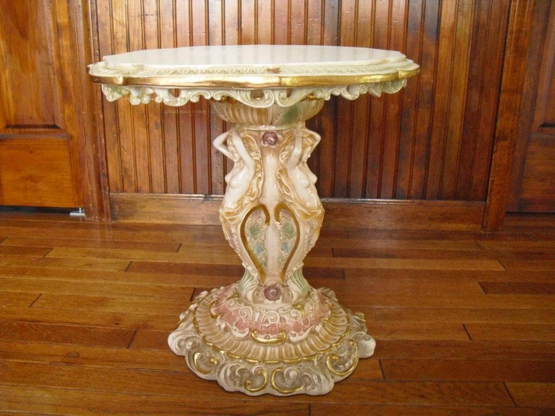 イタリア製 優雅なロココ様式サイドテーブル☆女神金彩クラック塗装オブジェ置物