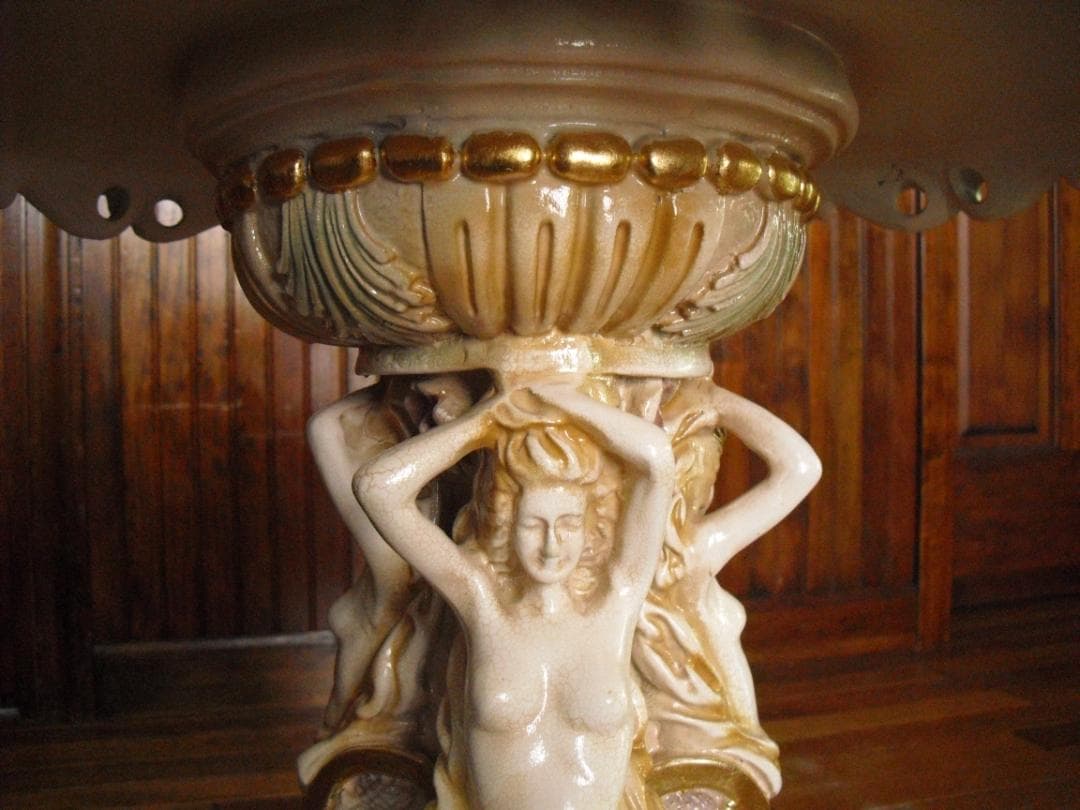 イタリア製 優雅なロココ様式サイドテーブル☆女神金彩クラック塗装オブジェ置物