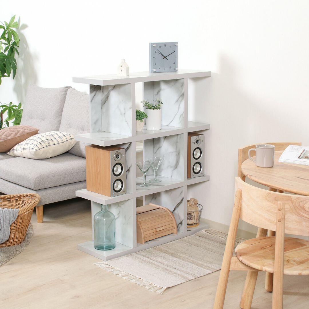 オープンシェルフ４段　大理石柄　幅90ｃｍ×奥行31ｃｍ×高さ108.5ｃｍ